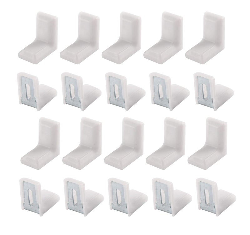 Mcredy 90 Degrees L Shape Metal Corner Brackets with White Plastic Cover Right Angle Corner Brace Joint for Shelf Furniture Cabinet 1.1x1.1x0.8 Plastic Shelf Corner Brace,Pack of 20 - Image 1